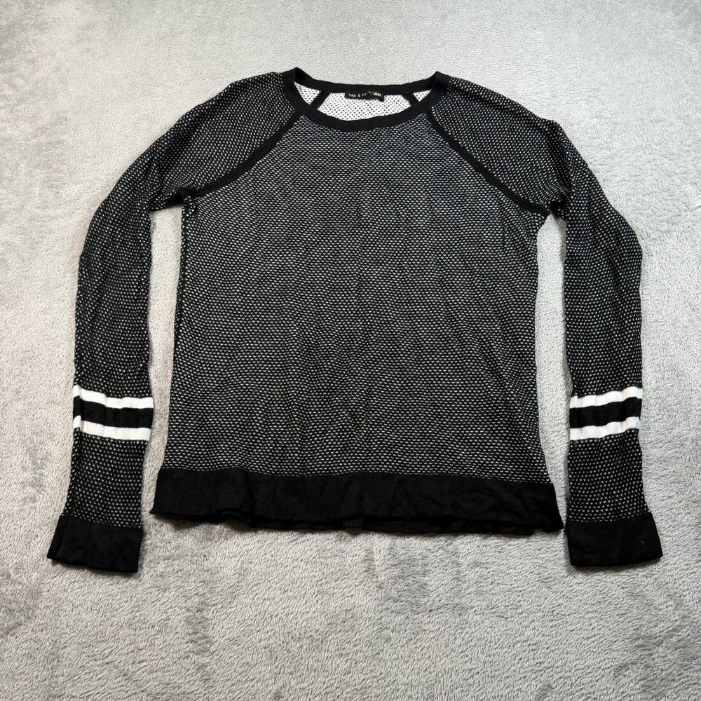 RAG & BONE Martina Stripe Pullover Womens Medium Black Knit Long Sleeve